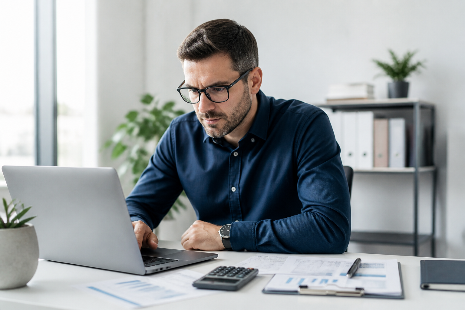 bilan comptable auto entrepreneur - entrepreneur à son bureau, registre et ordinateur