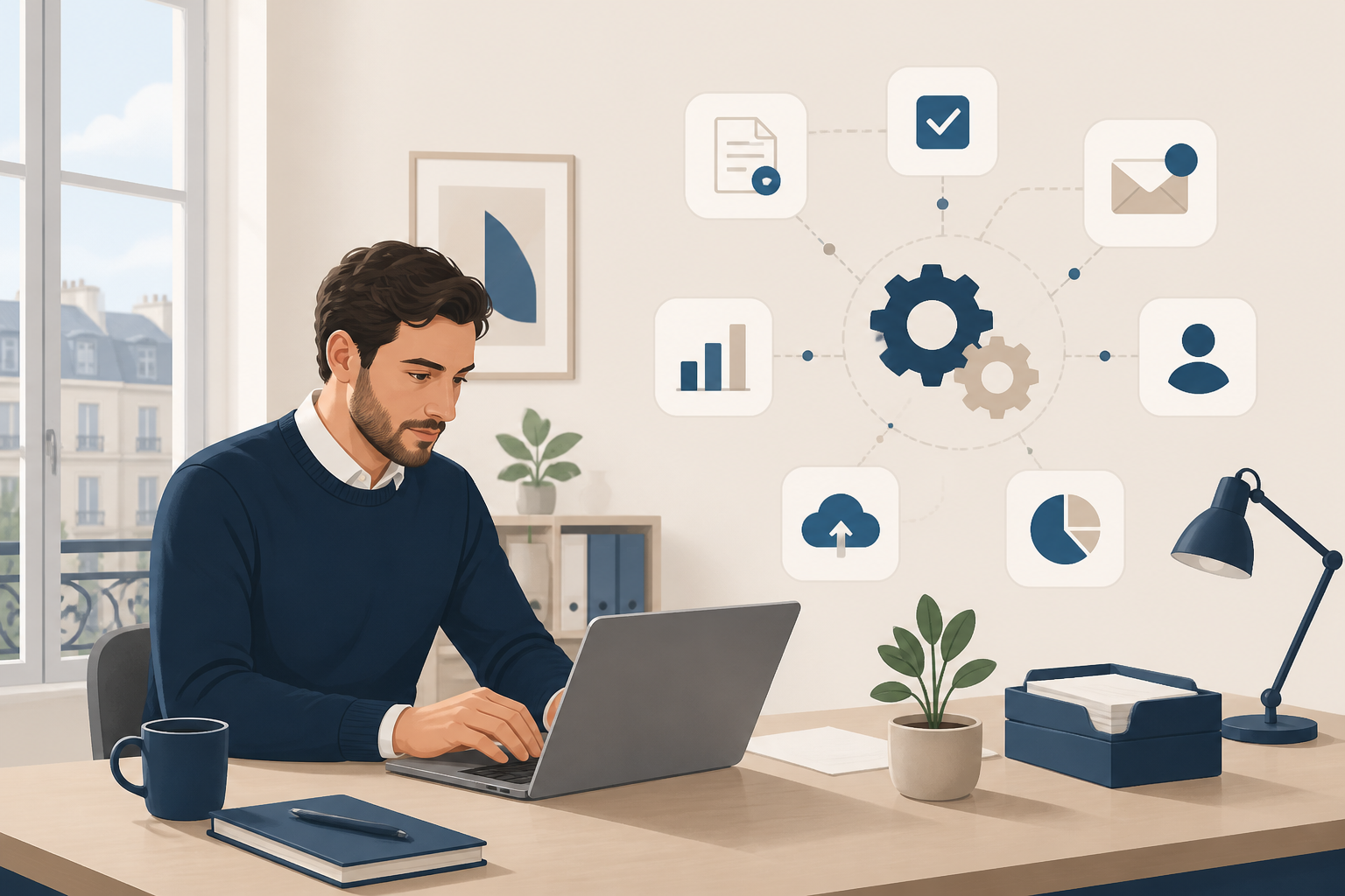 Automatisation des processus : entrepreneur utilisant des workflows automatisés pour gagner en productivité