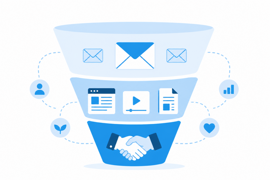 schéma nurturing marketing funnel en 3 étapes