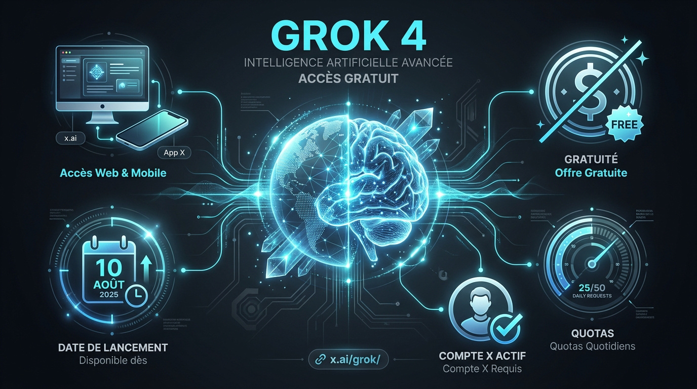 Interface de l'IA Grok 4 sur différents supports