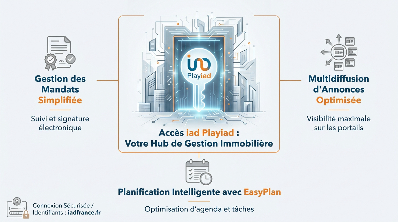 Interface de connexion à l'intranet iad Playiad pour les conseillers immobiliers