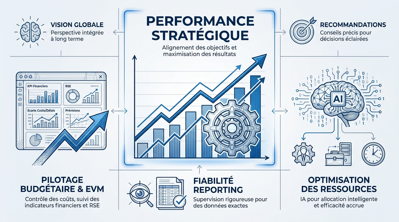 Infographie détaillant la performance stratégique et le contrôle de gestion en entreprise
